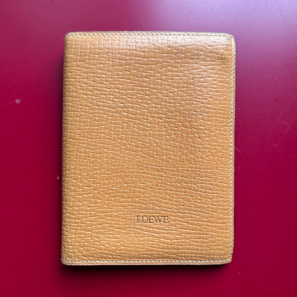 Loewe Orange Leather Organizer Wallet Passport Holder EUC